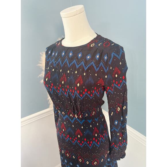 & Other Stories Aztec Dress Size 2 Black Long Sleeve Mini - Picture 6 of 11